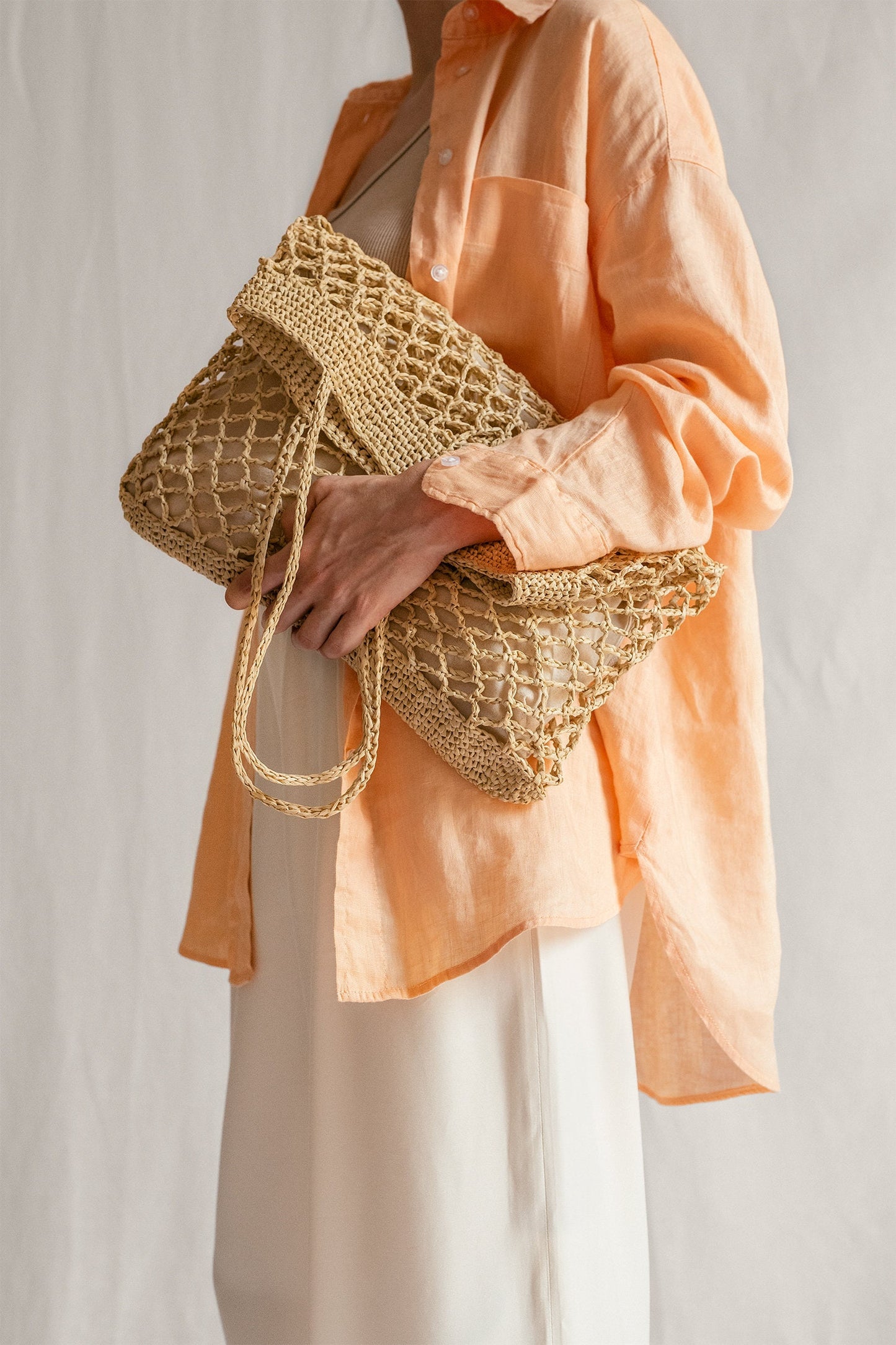 Raffia Net Bag in Pecan, Crochet Raffia Tote, Summer Tote Bag, Straw Mesh Bag, Brown Handcrafted Tote, Net Shoulder Bag ¡ª The Raffia Net Bag