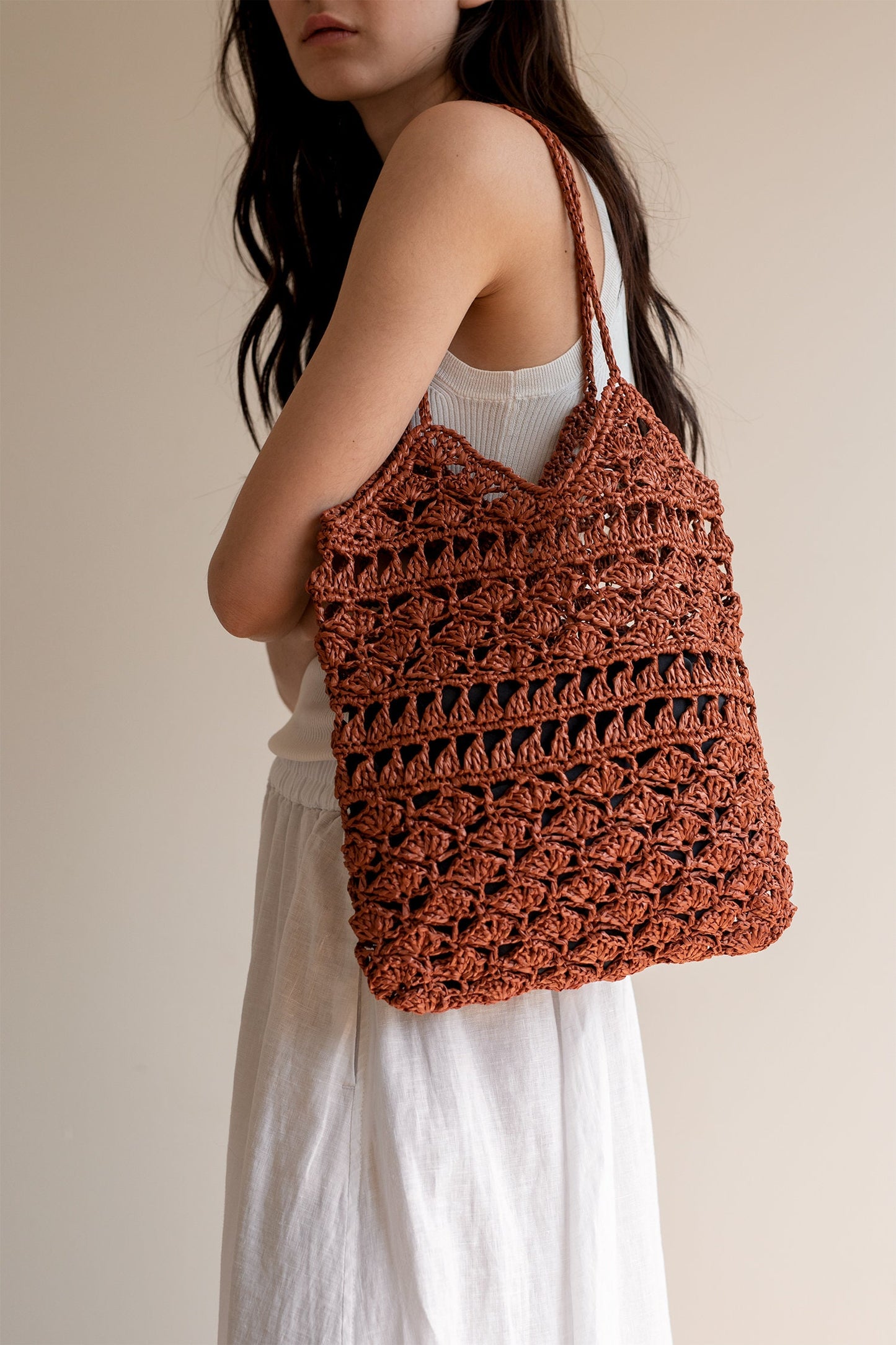 Crochet Raffia Tote Bag in Black, Summer Tote Bag, Black Straw Mesh Bag, Handcrafted Tote, Crochet Handbag ¡ª Anemone Tote
