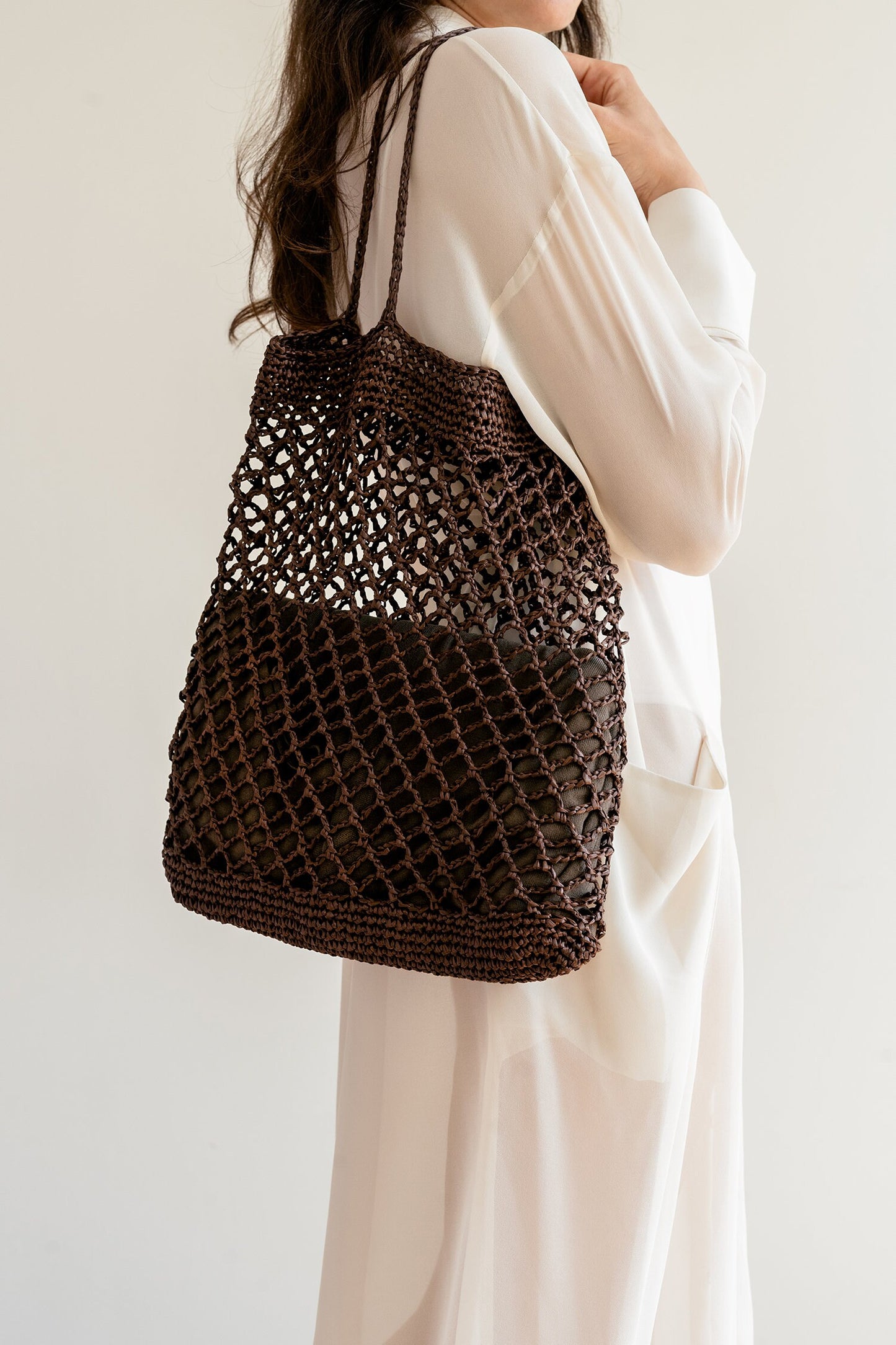 Raffia Net Bag in Natural, Crochet Raffia Tote, Summer Tote Bag, Straw Mesh Bag, Handcrafted Tote, Net Shoulder Bag