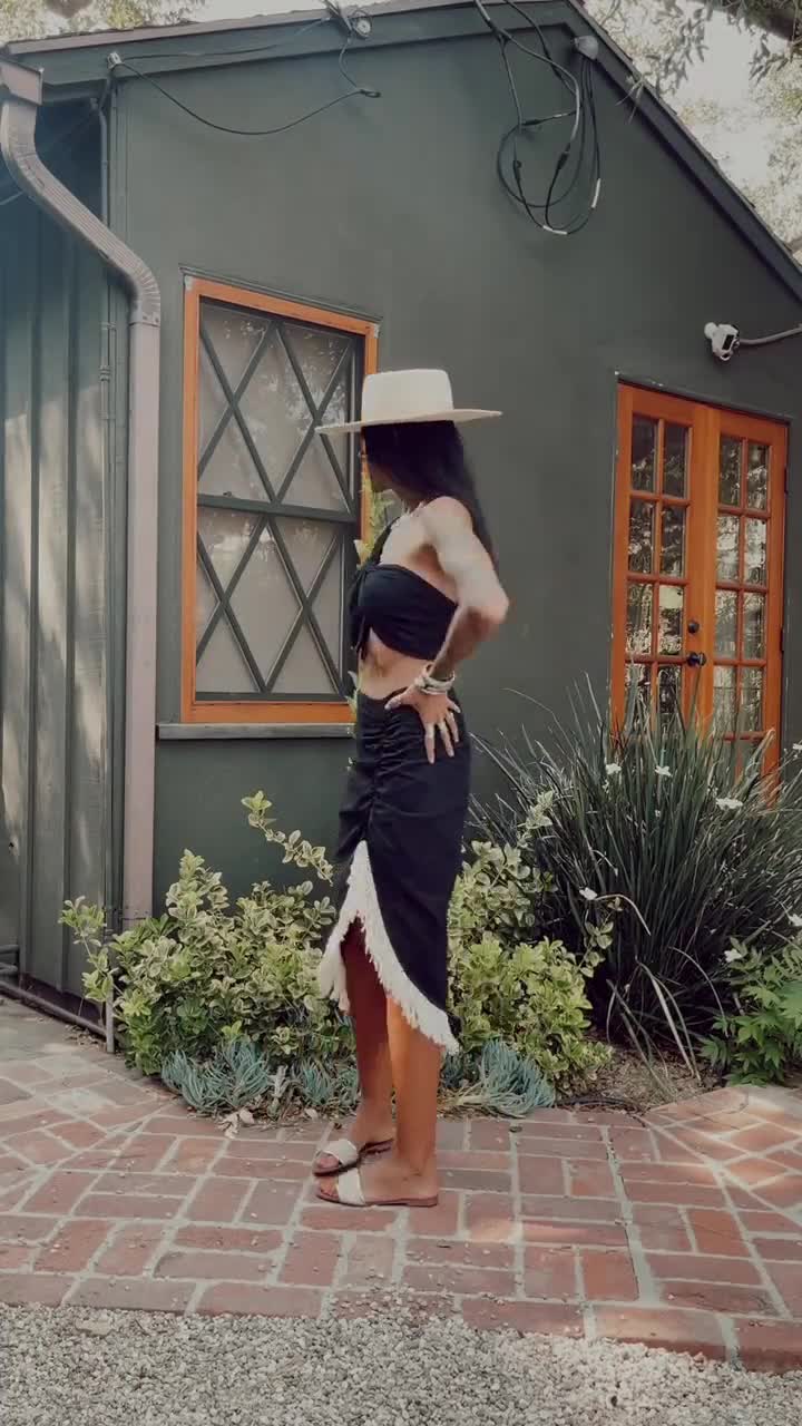 Boho Fringe Skirt Set: Cotton One Shoulder Top, Midi Dress