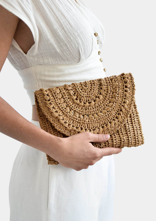 Crochet Raffia Clutch in Tan, Straw Summer Bag, Raffia Clutch Handbag, Tan Crochet Summer Bag, Crochet Straw Clutch  ¡ª Marigold Bag