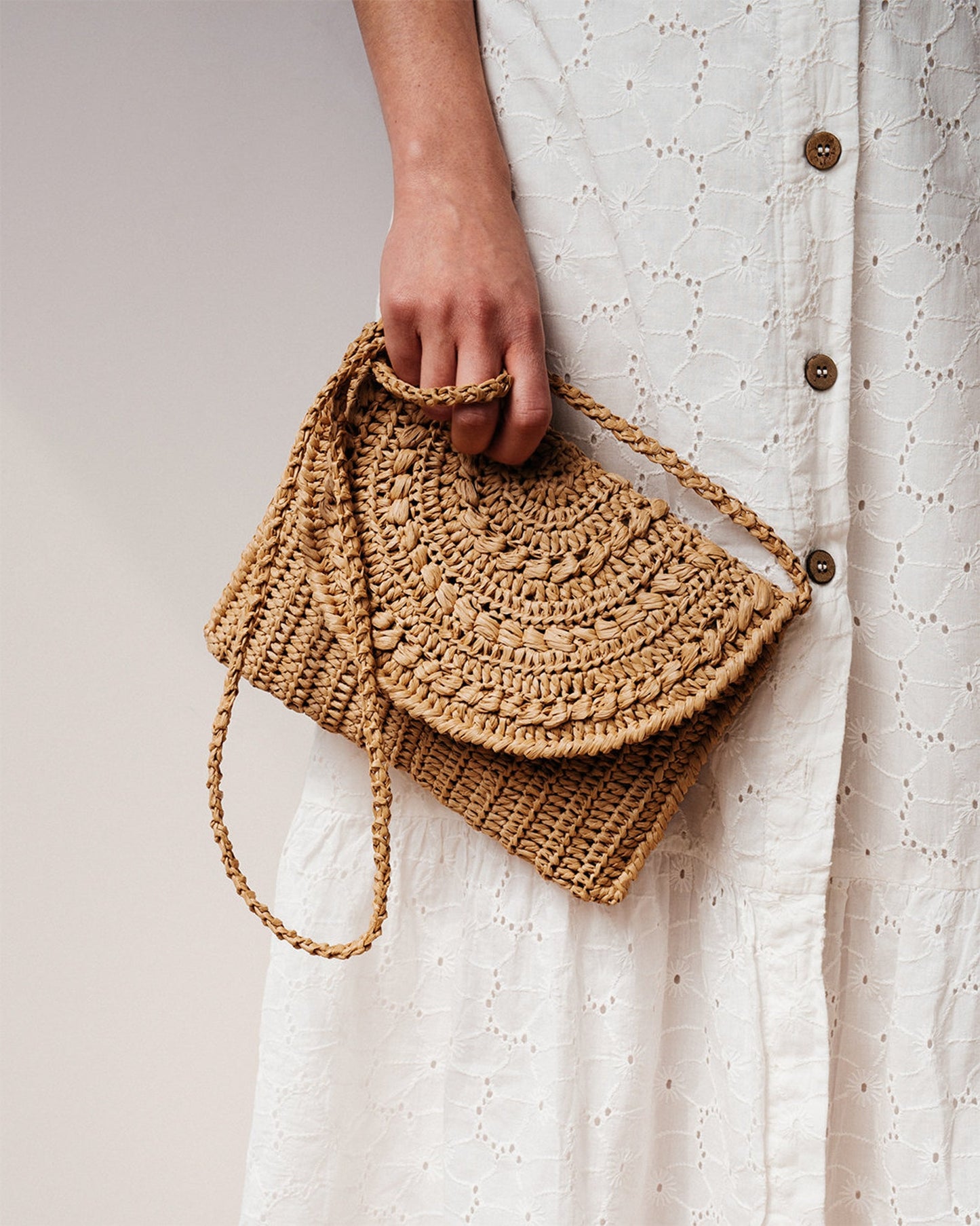 Crochet Raffia Clutch in Tan, Straw Summer Bag, Raffia Clutch Handbag, Tan Crochet Summer Bag, Crochet Straw Clutch  ¡ª Marigold Bag