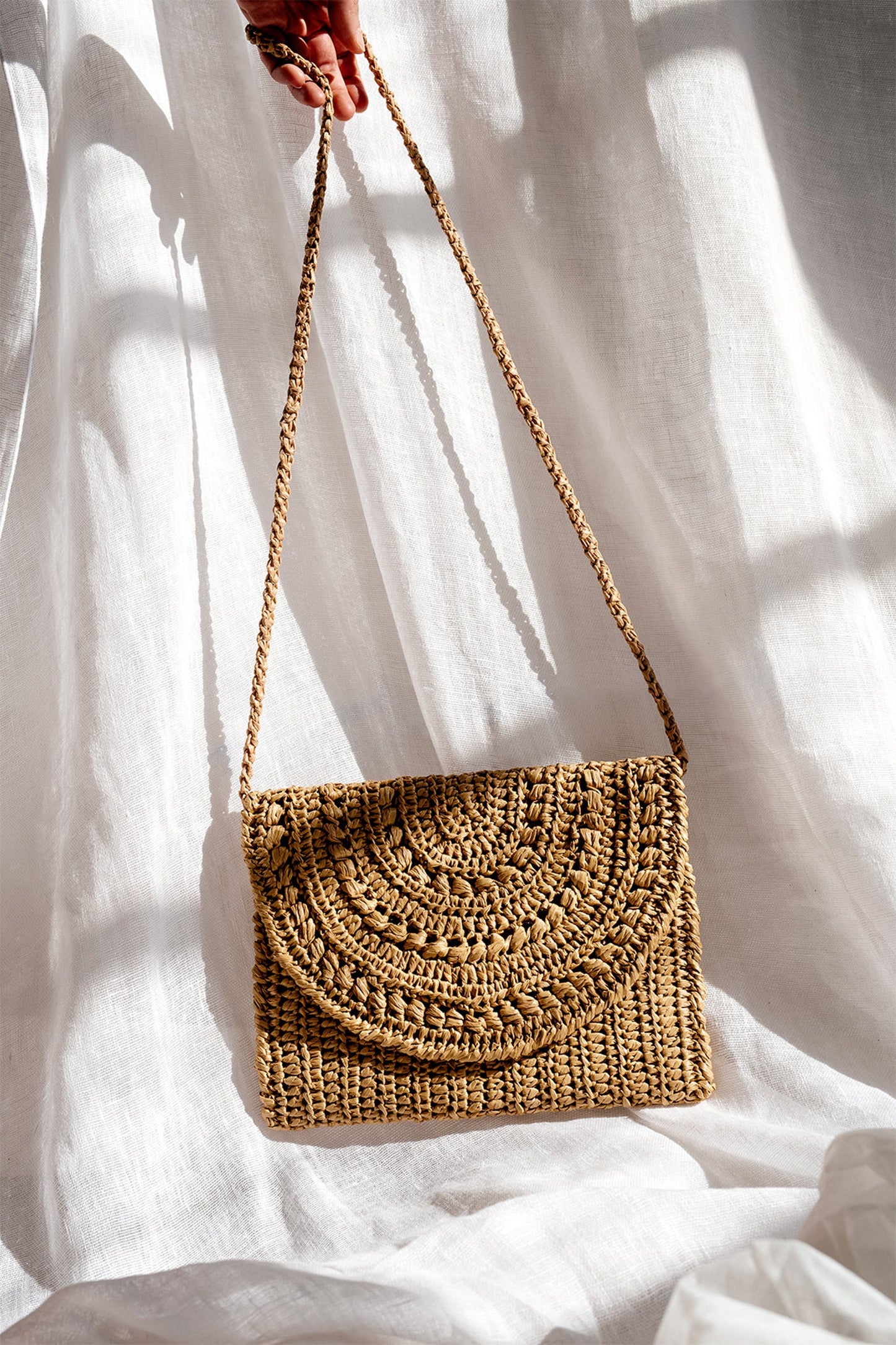 Crochet Raffia Clutch in Tan, Straw Summer Bag, Raffia Clutch Handbag, Tan Crochet Summer Bag, Crochet Straw Clutch  ¡ª Marigold Bag