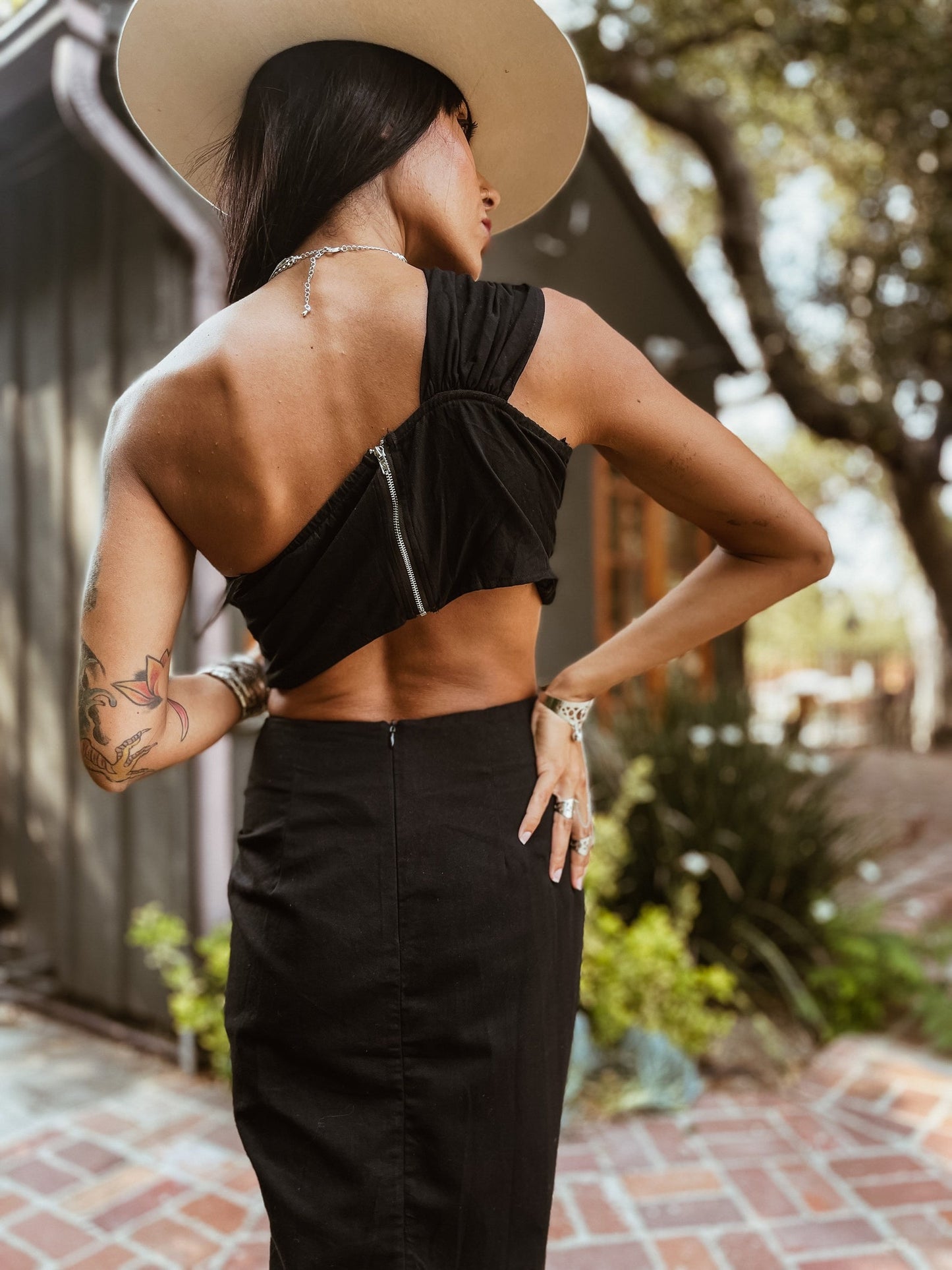 Boho Fringe Skirt Set: Cotton One Shoulder Top, Midi Dress