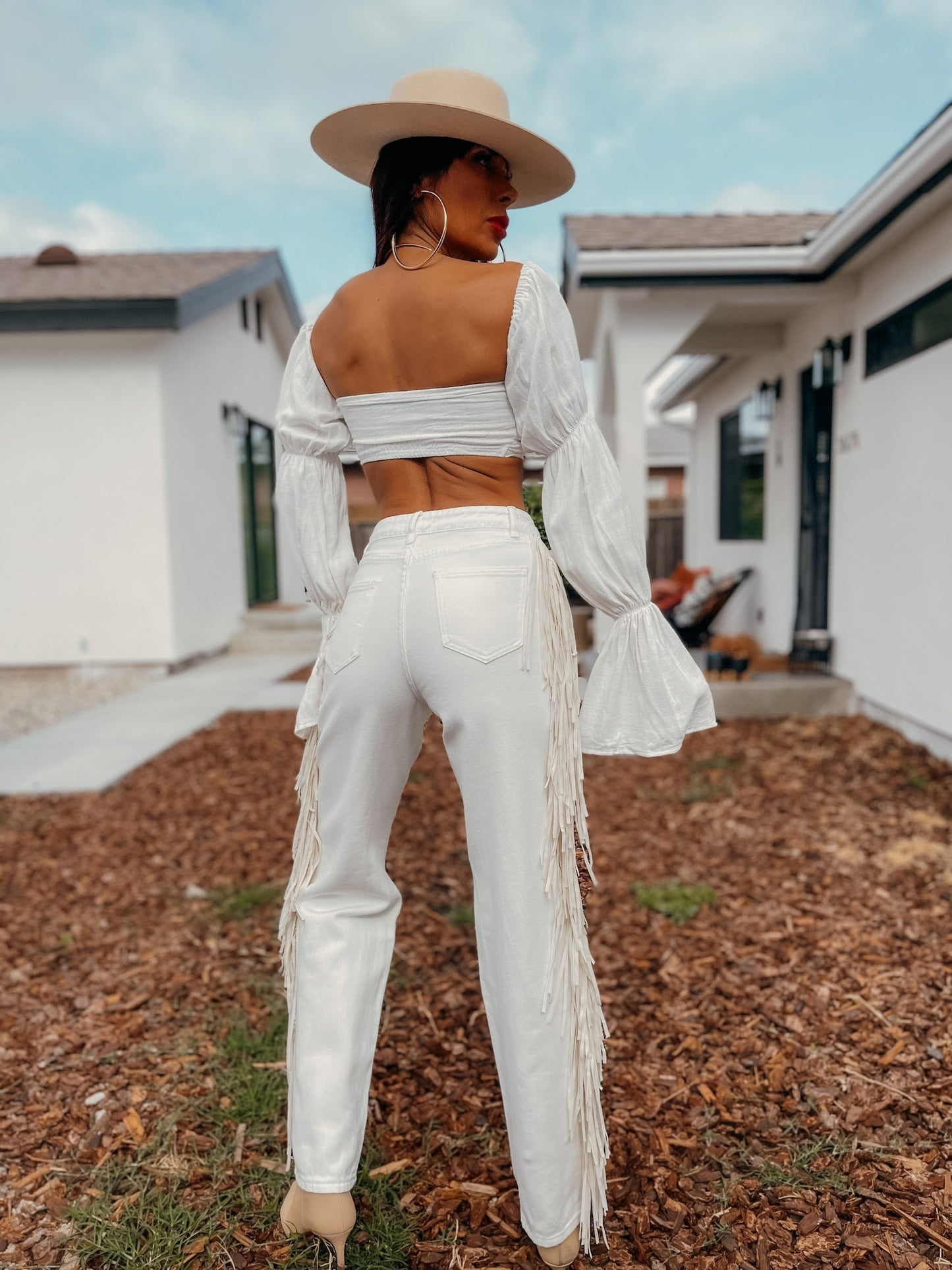 Linen Blend Crop Top: Tiered Sleeve Boho Bachelorette Outfit