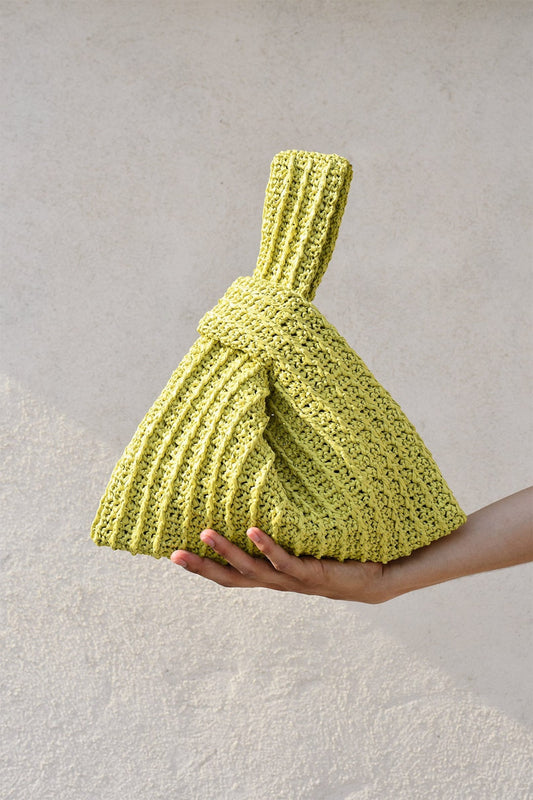 Raffia Knot Bag in Lime, Crochet Raffia Handbag, Summer Wrist Bag, Minimal Straw Bag, Handcrafted Pouch Purse ¡ª The Raffia Knot Bag