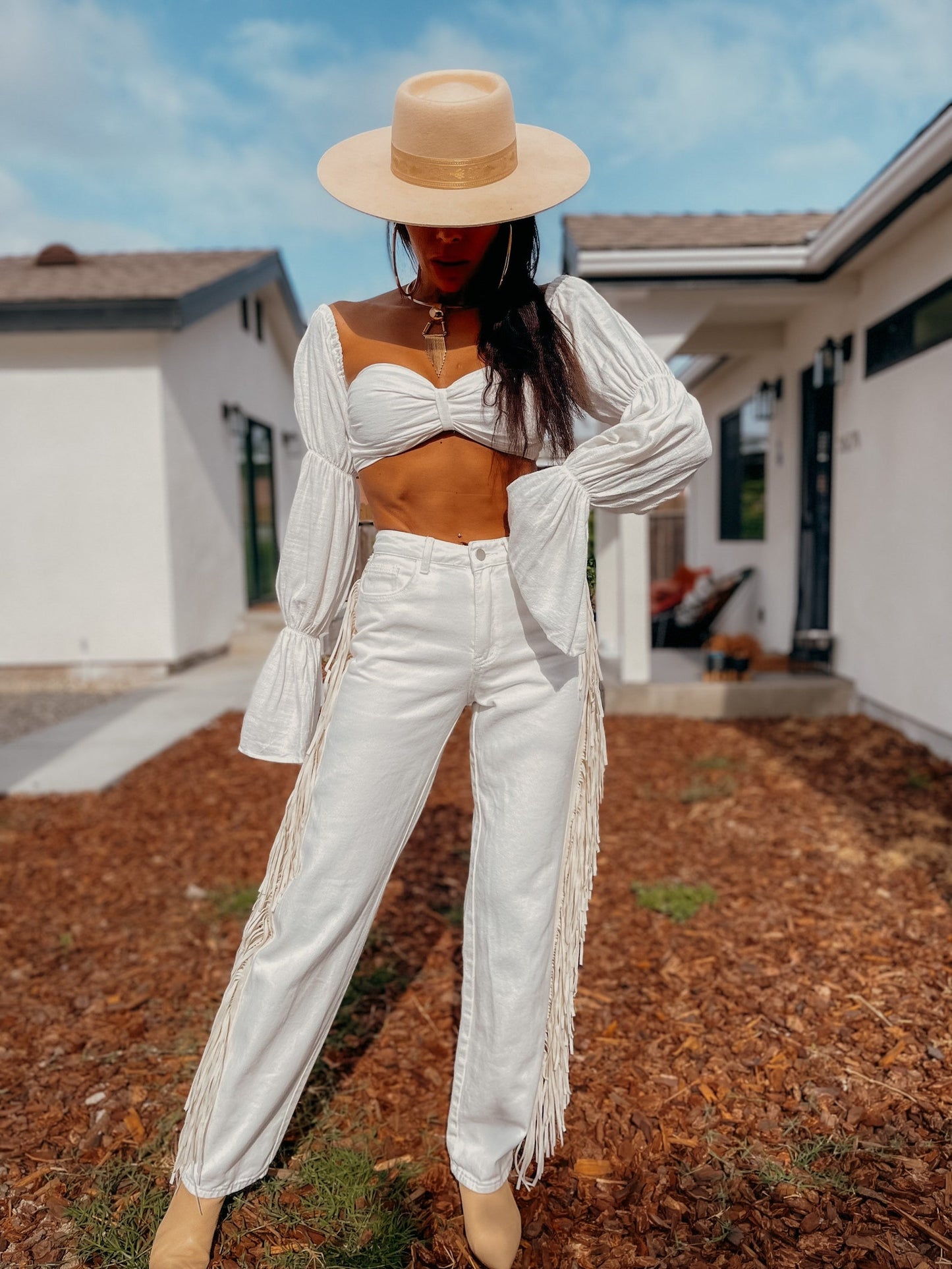 Linen Blend Crop Top: Tiered Sleeve Boho Bachelorette Outfit