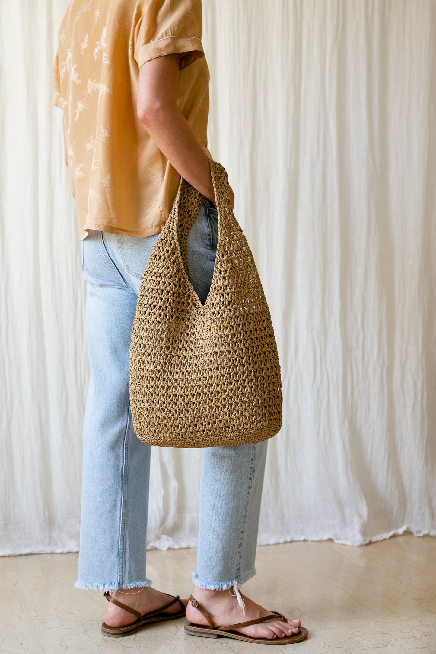 Crochet Raffia Tote in Natural, Summer Tote Bag, Straw Mesh Bag, Lightweight Tote, Crochet Shoulder Bag, One Handle Bag ¡ª The Daphne Tote