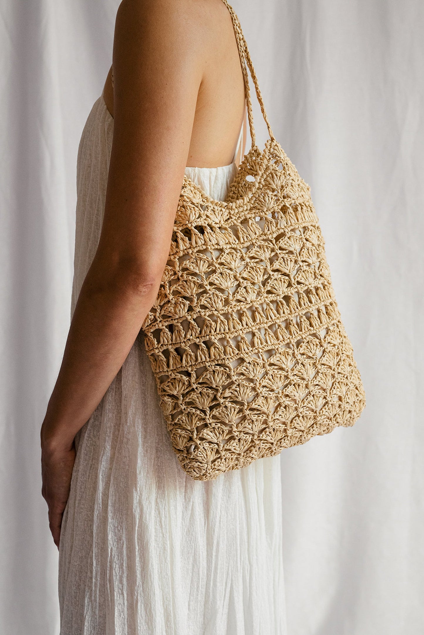 Crochet Raffia Tote Bag in Black, Summer Tote Bag, Black Straw Mesh Bag, Handcrafted Tote, Crochet Handbag ¡ª Anemone Tote