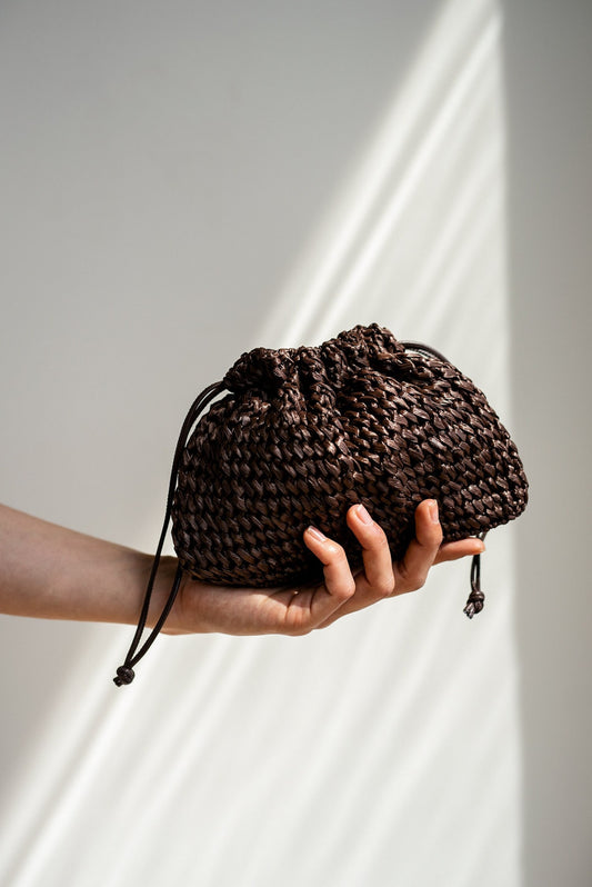 Raffia Pouch Bag, Crochet Raffia Handbag, Crossbody Raffia Bag, Summer Wrist Bag, Minimal Straw Bag, Brown Mini Bag ¡ª The Aster Raffia Pouch