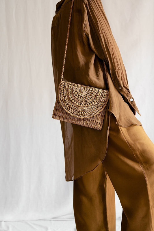 Crochet Raffia Clutch in Tan, Straw Summer Bag, Raffia Clutch Handbag, Tan Crochet Summer Bag, Crochet Straw Clutch  ¡ª Marigold Bag