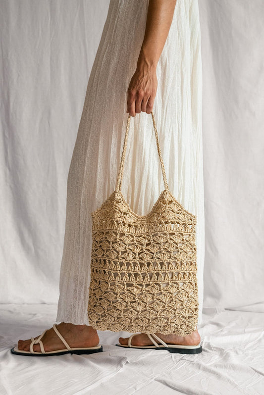 Crochet Raffia Tote Bag in Natural, Summer Tote Bag, Straw Mesh Bag, Handcrafted Tote, Crochet Handbag ¡ª Anemone Tote