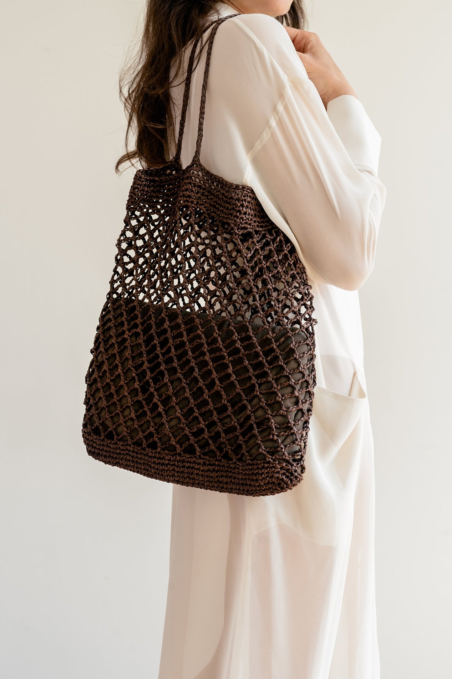 Raffia Net Bag in Pecan, Crochet Raffia Tote, Summer Tote Bag, Straw Mesh Bag, Brown Handcrafted Tote, Net Shoulder Bag ¡ª The Raffia Net Bag