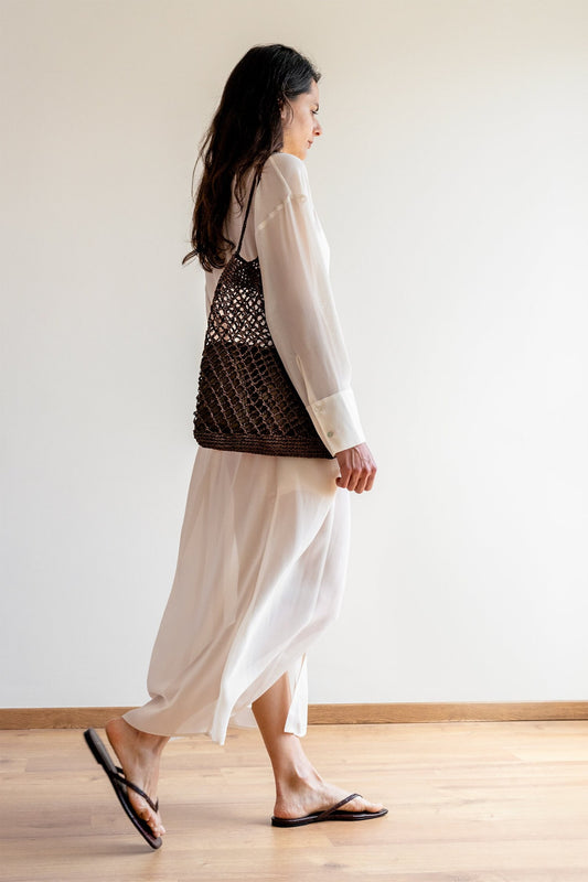 Raffia Net Bag in Pecan, Crochet Raffia Tote, Summer Tote Bag, Straw Mesh Bag, Brown Handcrafted Tote, Net Shoulder Bag ¡ª The Raffia Net Bag