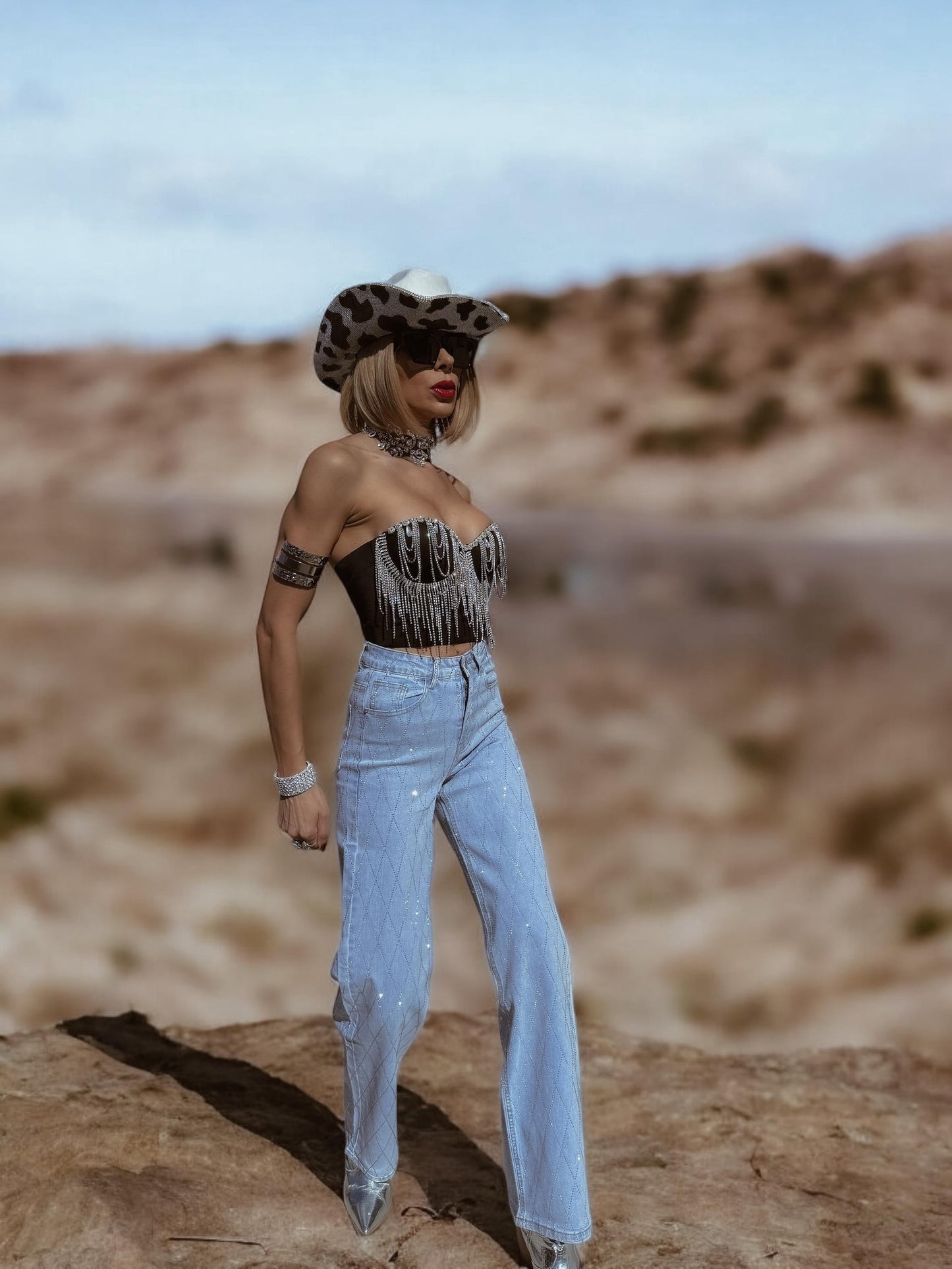 Rhinestone Fringe Corset Top: Silver Cowgirl Bachelorette Outfit