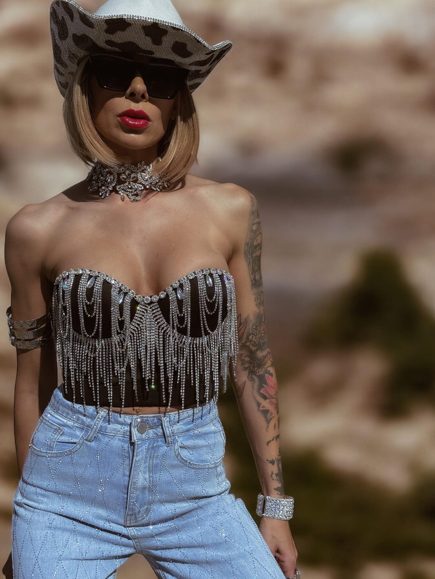 Rhinestone Fringe Corset Top: Silver Cowgirl Bachelorette Outfit