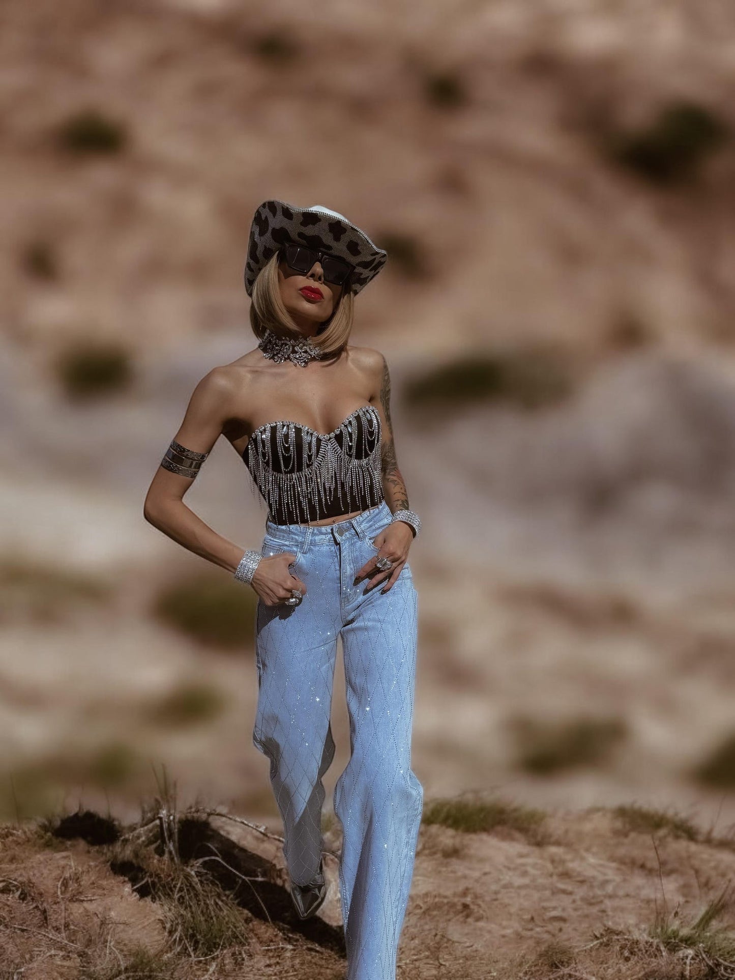 Rhinestone Fringe Corset Top: Silver Cowgirl Bachelorette Outfit