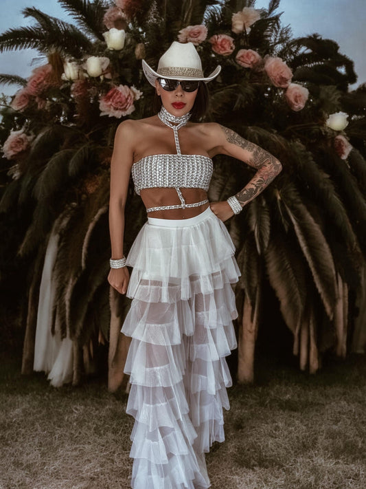 Embellished Diamond Choker Top: White Bridal Cowgirl Outfit