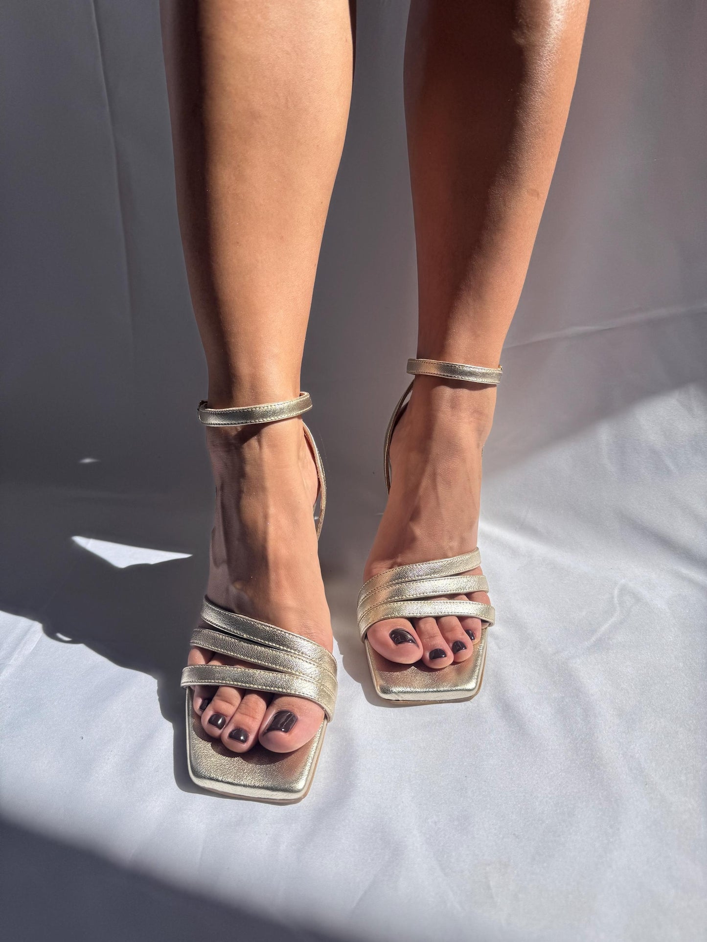 Leather Block Heel Sandals, Gold Heels, Strappy Sandals, Heeled Shoes, Made in Greece