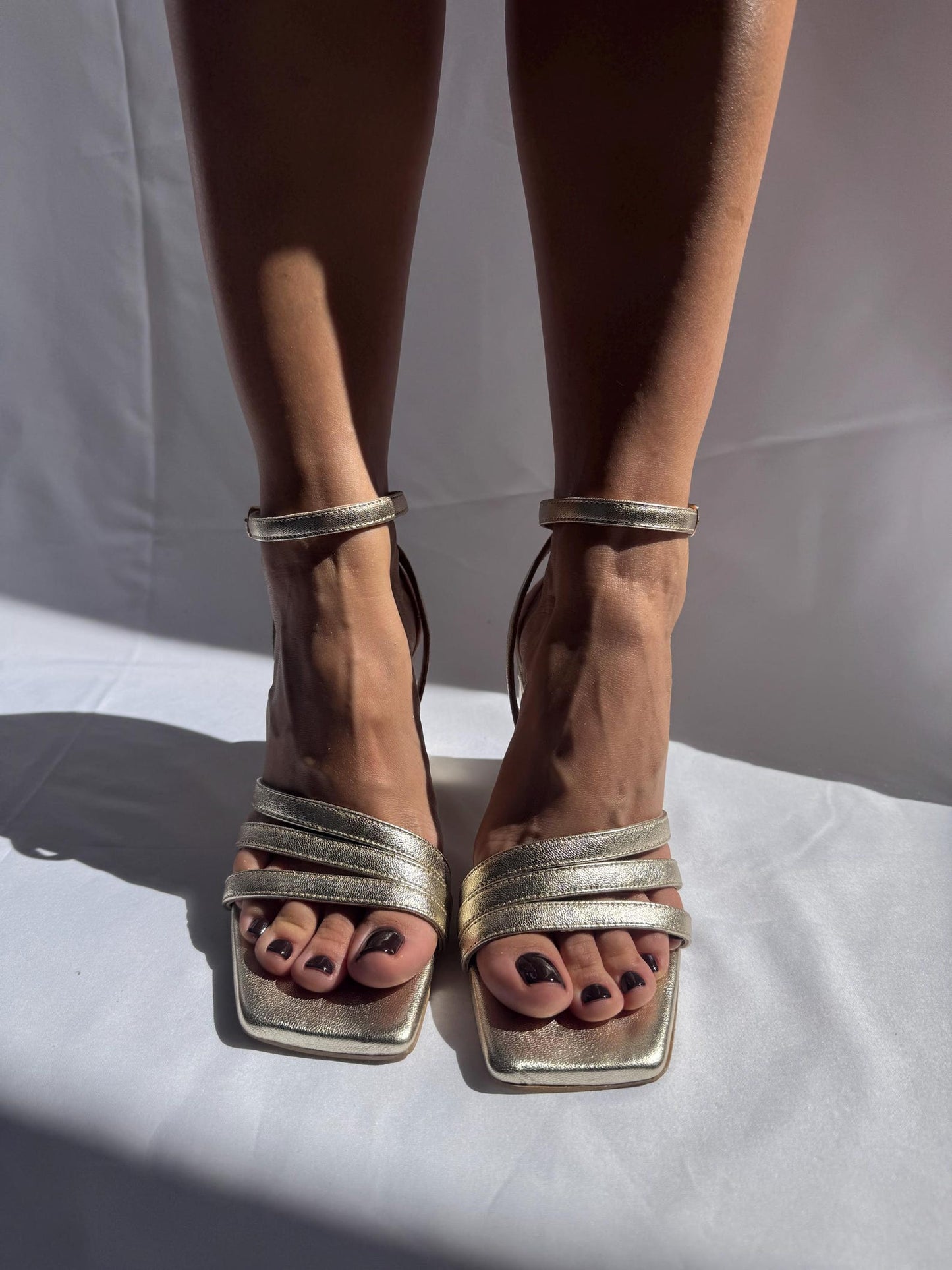 Leather Block Heel Sandals, Gold Heels, Strappy Sandals, Heeled Shoes, Made in Greece