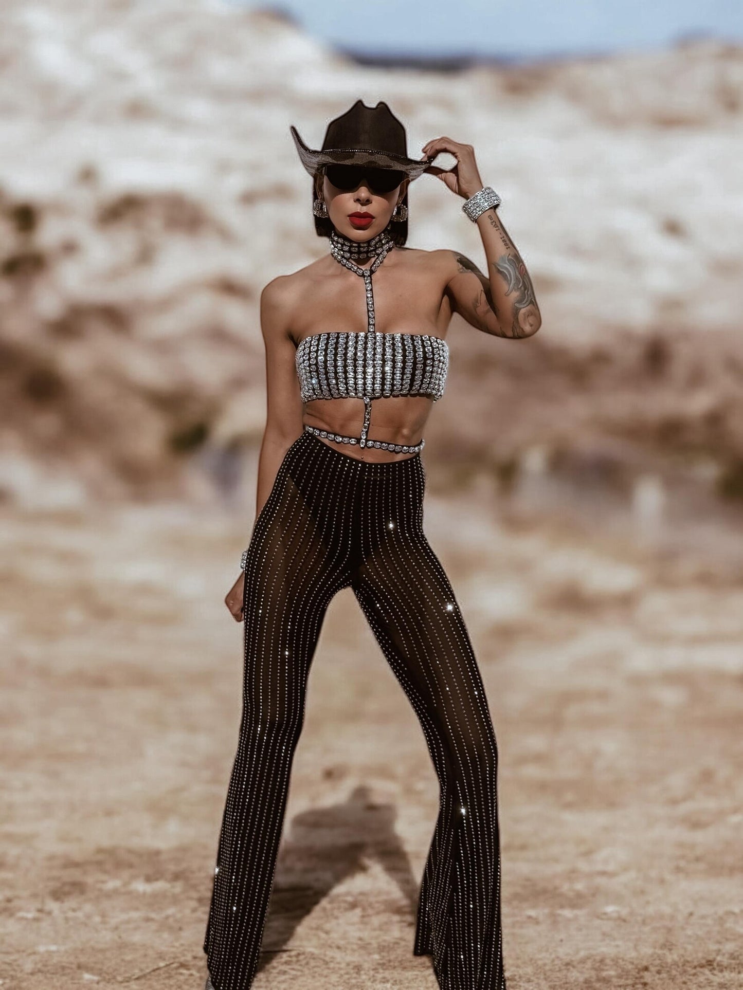 Black Western Glam Top, Rhinestone Festival Choker Top, Black Silver Cowgirl Outfit Top, Disco Bachelorette Party Outfit Space Cowboy