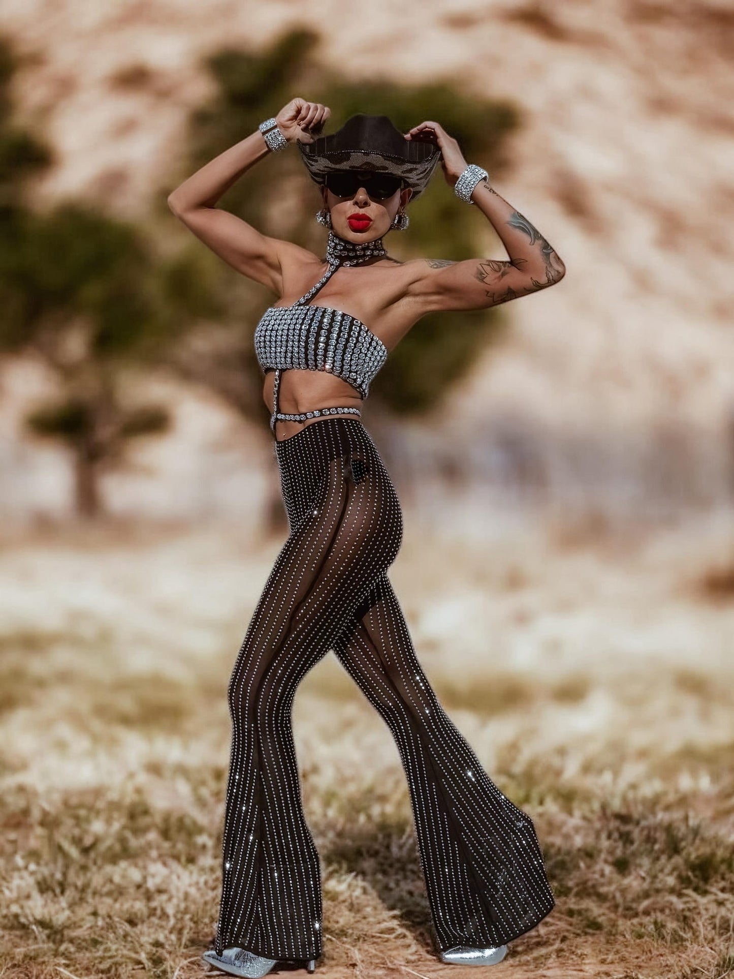 Black Western Glam Top, Rhinestone Festival Choker Top, Black Silver Cowgirl Outfit Top, Disco Bachelorette Party Outfit Space Cowboy