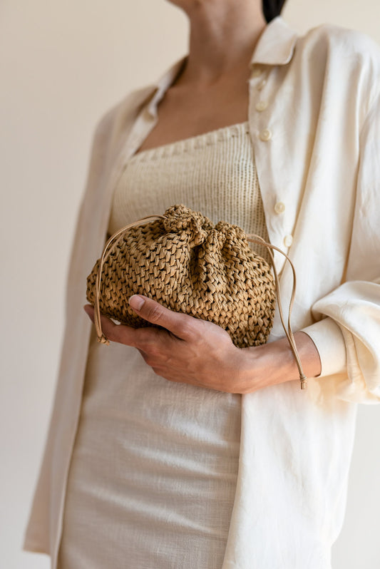 Raffia Pouch Bag, Crochet Raffia Handbag, Short Strap Crossbody, Summer Wrist Bag, Minimal Straw Bag, Mini Bag ¡ª The Aster Raffia Pouch
