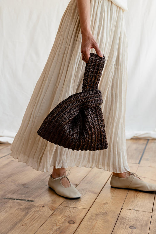 Raffia Knot Bag in Pecan, Brown Crochet Raffia Handbag, Summer Wrist Bag, Minimal Straw Bag, Handcrafted Pouch Purse ¡ª The Raffia Knot Bag