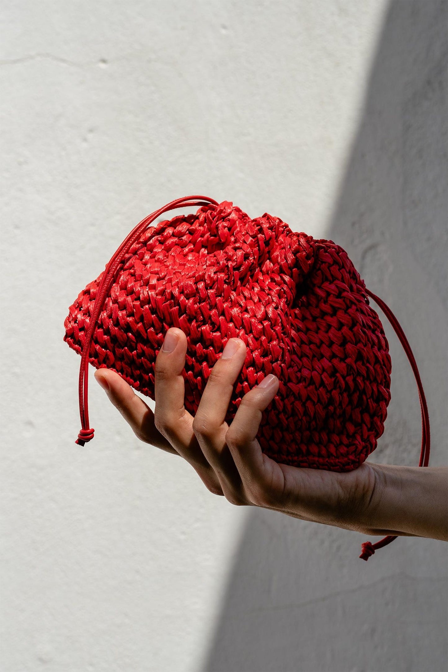 Raffia Pouch Bag, Crochet Raffia Handbag, Short Strap Crossbody, Summer Wrist Bag, Minimal Straw Bag, Red Mini Bag ¡ª The Aster Raffia Pouch