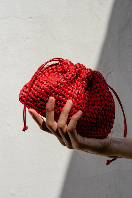 Raffia Pouch Bag, Crochet Raffia Handbag, Short Strap Crossbody, Summer Wrist Bag, Minimal Straw Bag, Red Mini Bag ¡ª The Aster Raffia Pouch
