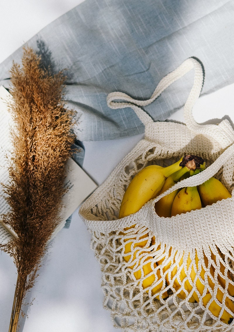 Crochet Market Bag, Beige Cotton Net Bag, French Market Bag, Handmade Eco Tote, Mesh Bag, Quality Shopping Bag, Groceries Farmers Bag