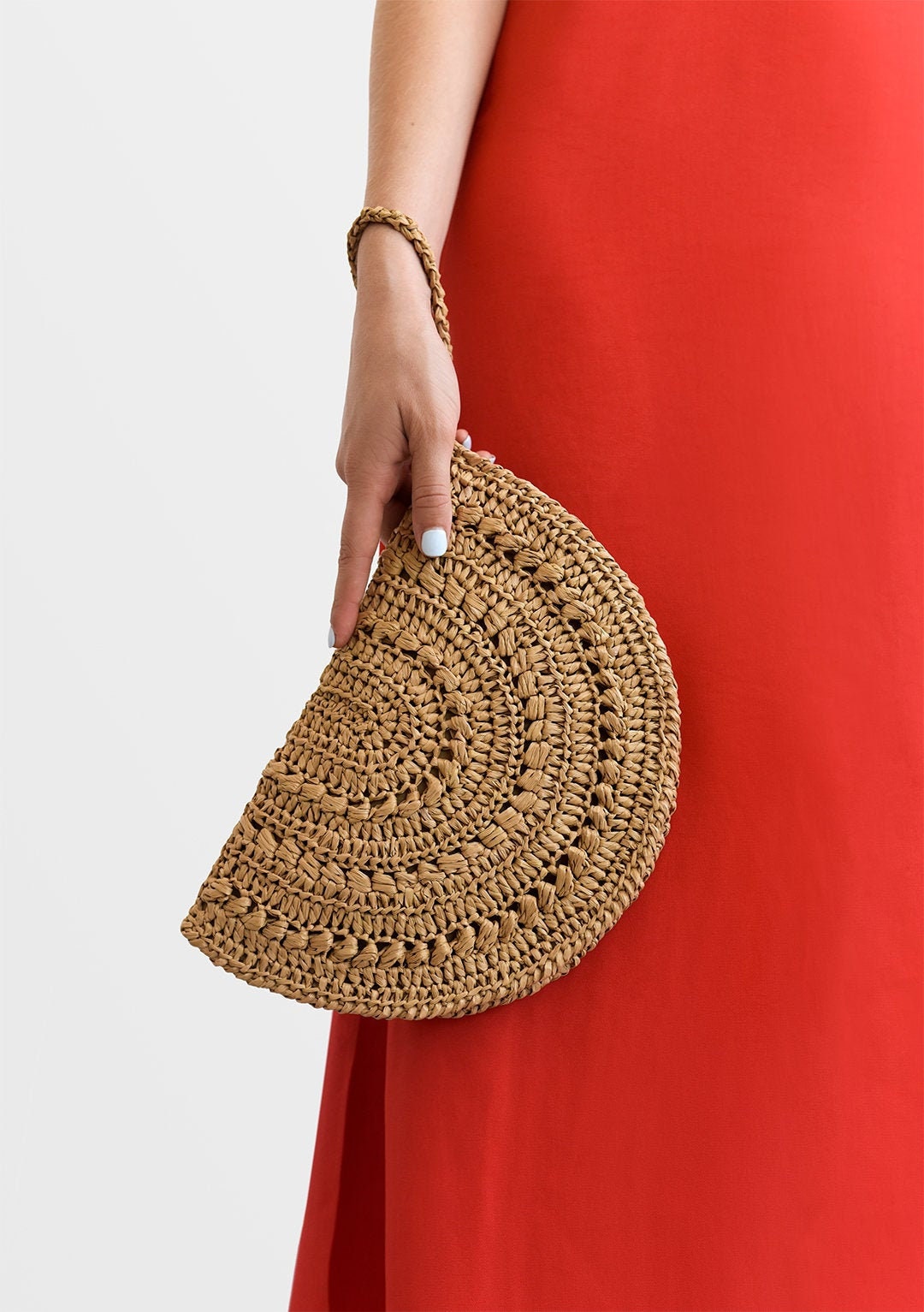 Crochet Raffia Clutch, Half Moon Clutch, Straw Wristlet Purse, Minimal Boho Clutch, Raffia Handbag, Crochet Summer Bag ¡ª Raffia Moon Clutch