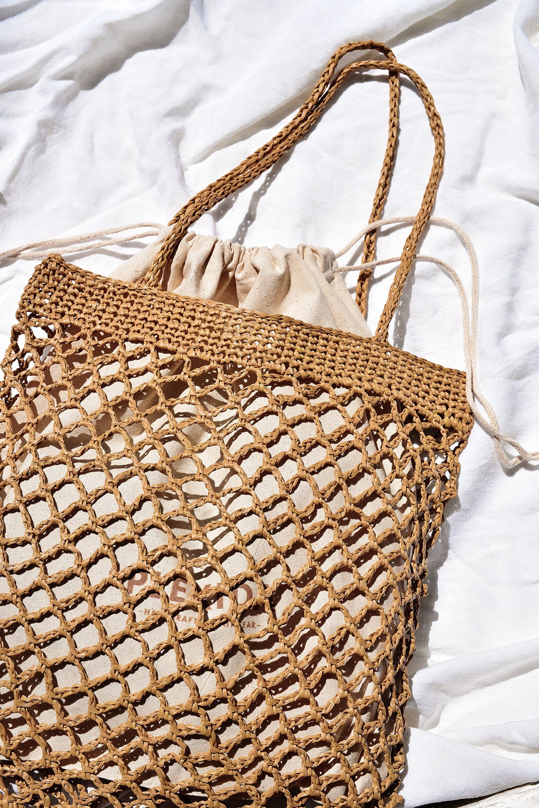 Raffia Net Bag in Natural, Crochet Raffia Tote, Summer Tote Bag, Straw Mesh Bag, Handcrafted Tote, Net Shoulder Bag