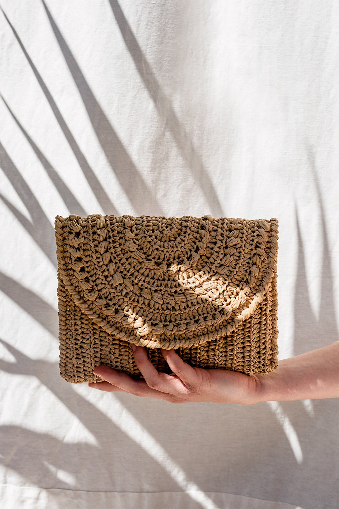 Crochet Raffia Clutch in Tan, Straw Summer Bag, Raffia Clutch Handbag, Tan Crochet Summer Bag, Crochet Straw Clutch  ¡ª Marigold Bag