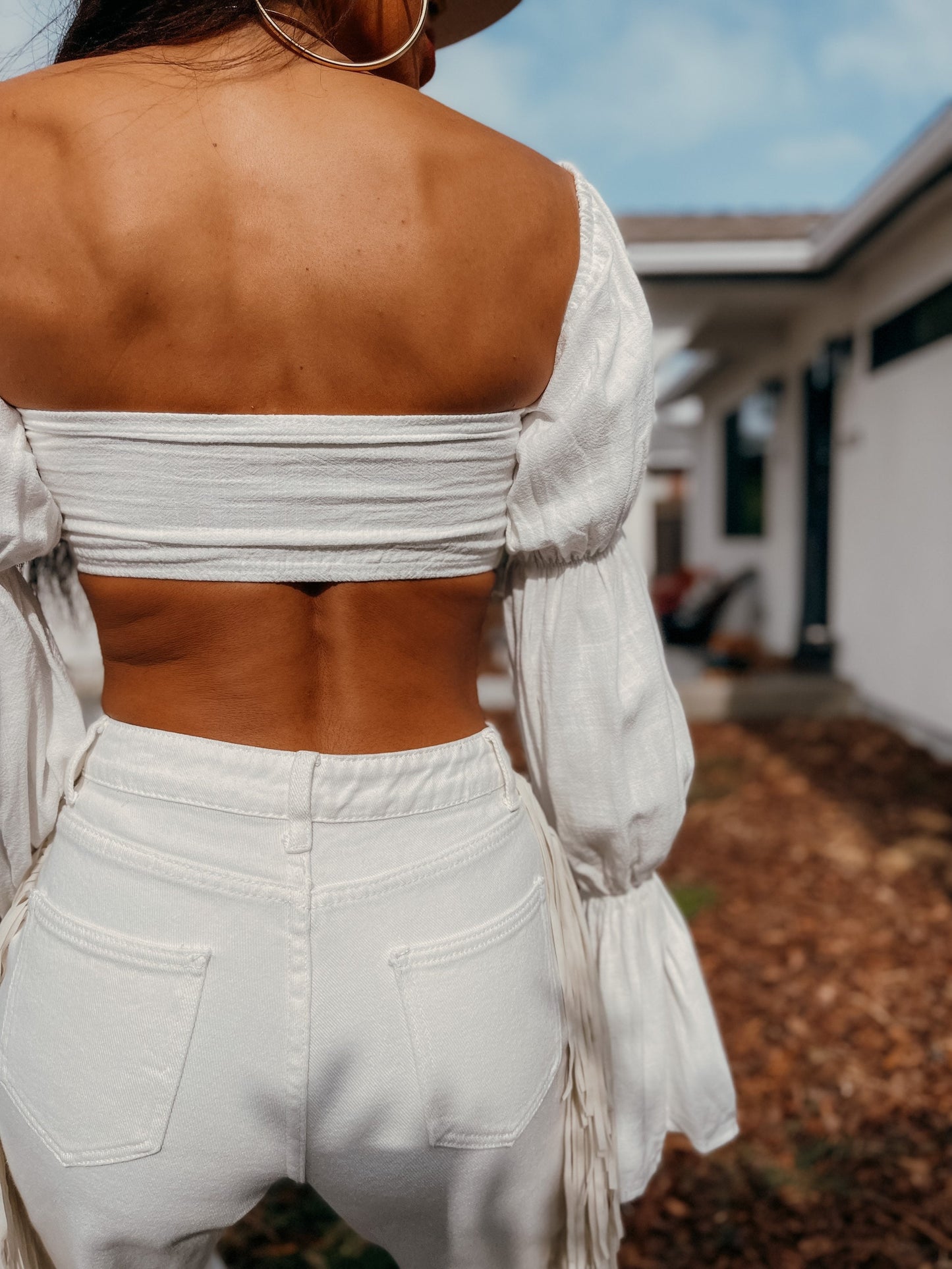 Linen Blend Crop Top: Tiered Sleeve Boho Bachelorette Outfit