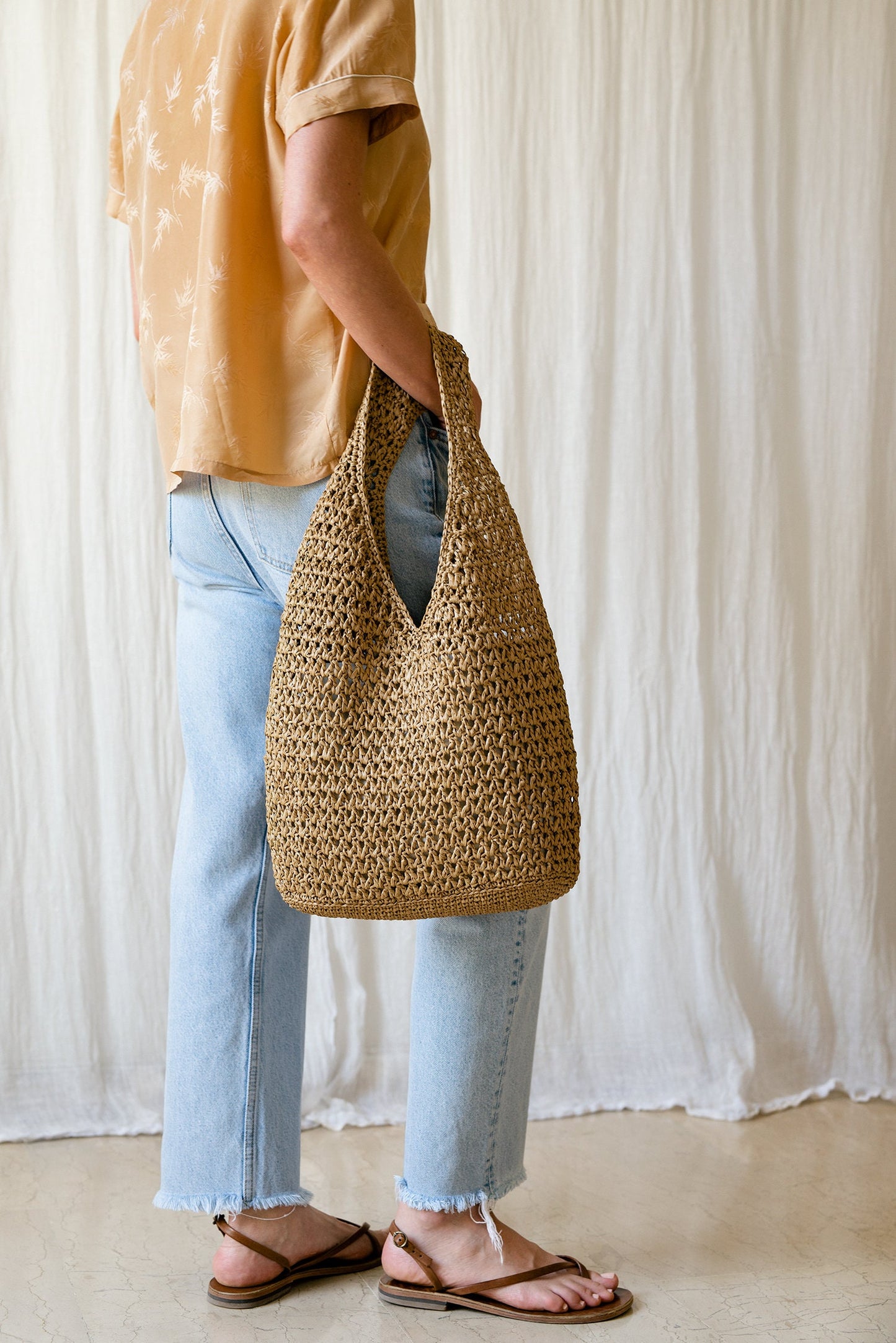 Crochet Raffia Tote in Natural, Summer Tote Bag, Straw Mesh Bag, Lightweight Tote, Crochet Shoulder Bag, One Handle Bag ¡ª The Daphne Tote