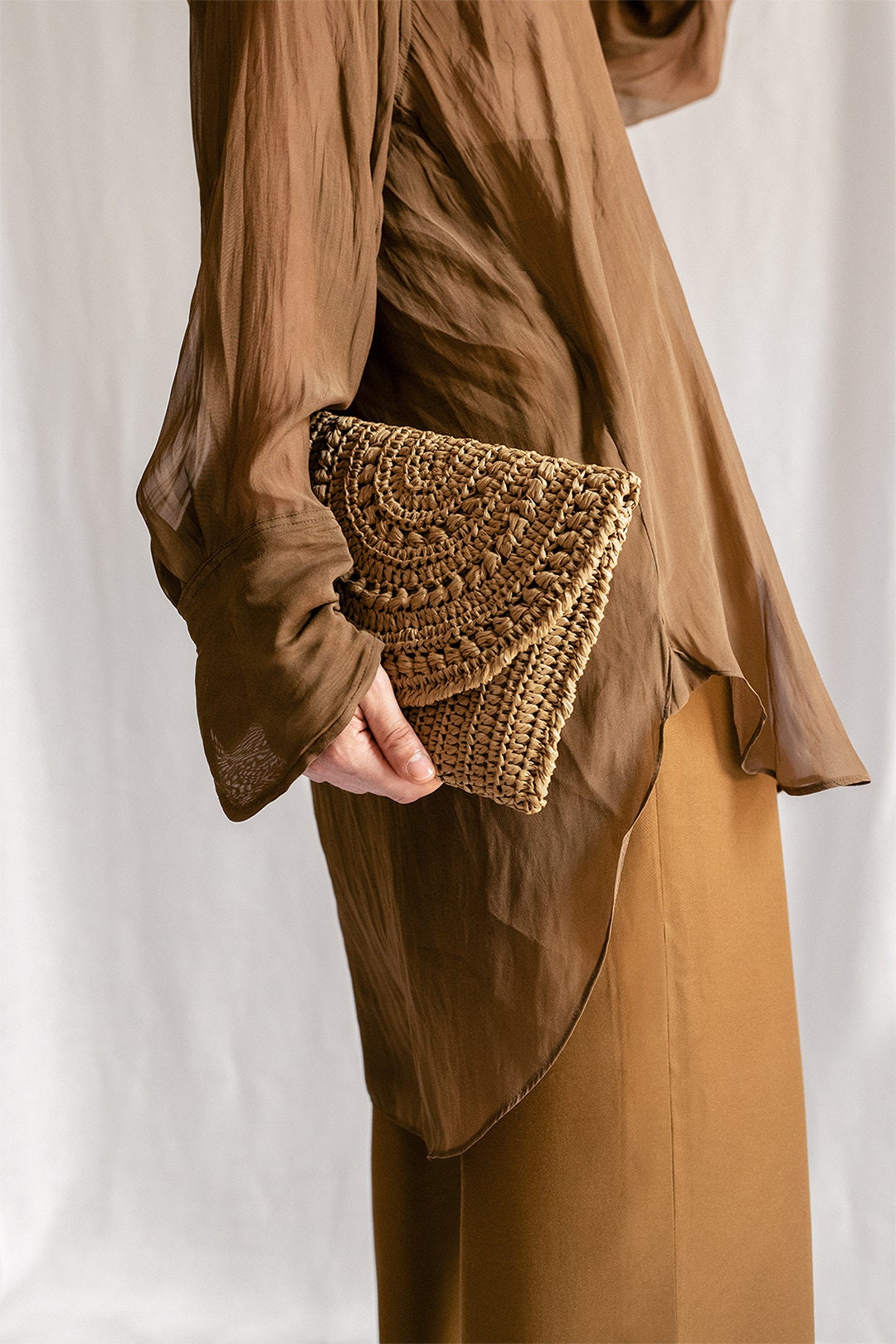 Crochet Raffia Clutch in Tan, Straw Summer Bag, Raffia Clutch Handbag, Tan Crochet Summer Bag, Crochet Straw Clutch  ¡ª Marigold Bag