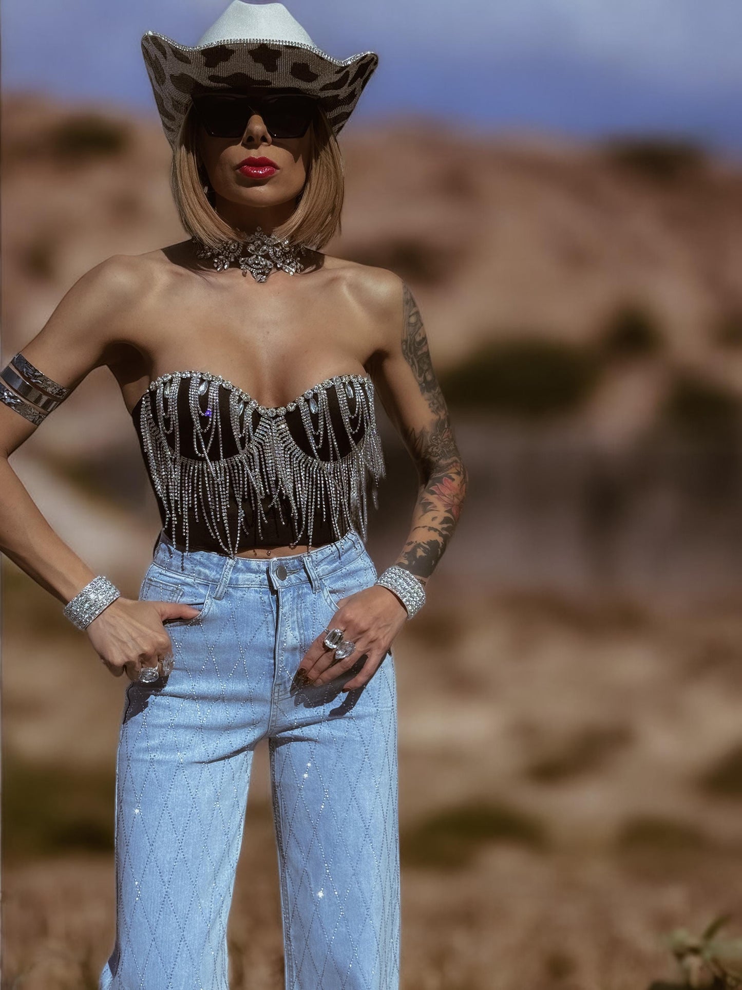 Rhinestone Fringe Corset Top: Silver Cowgirl Bachelorette Outfit