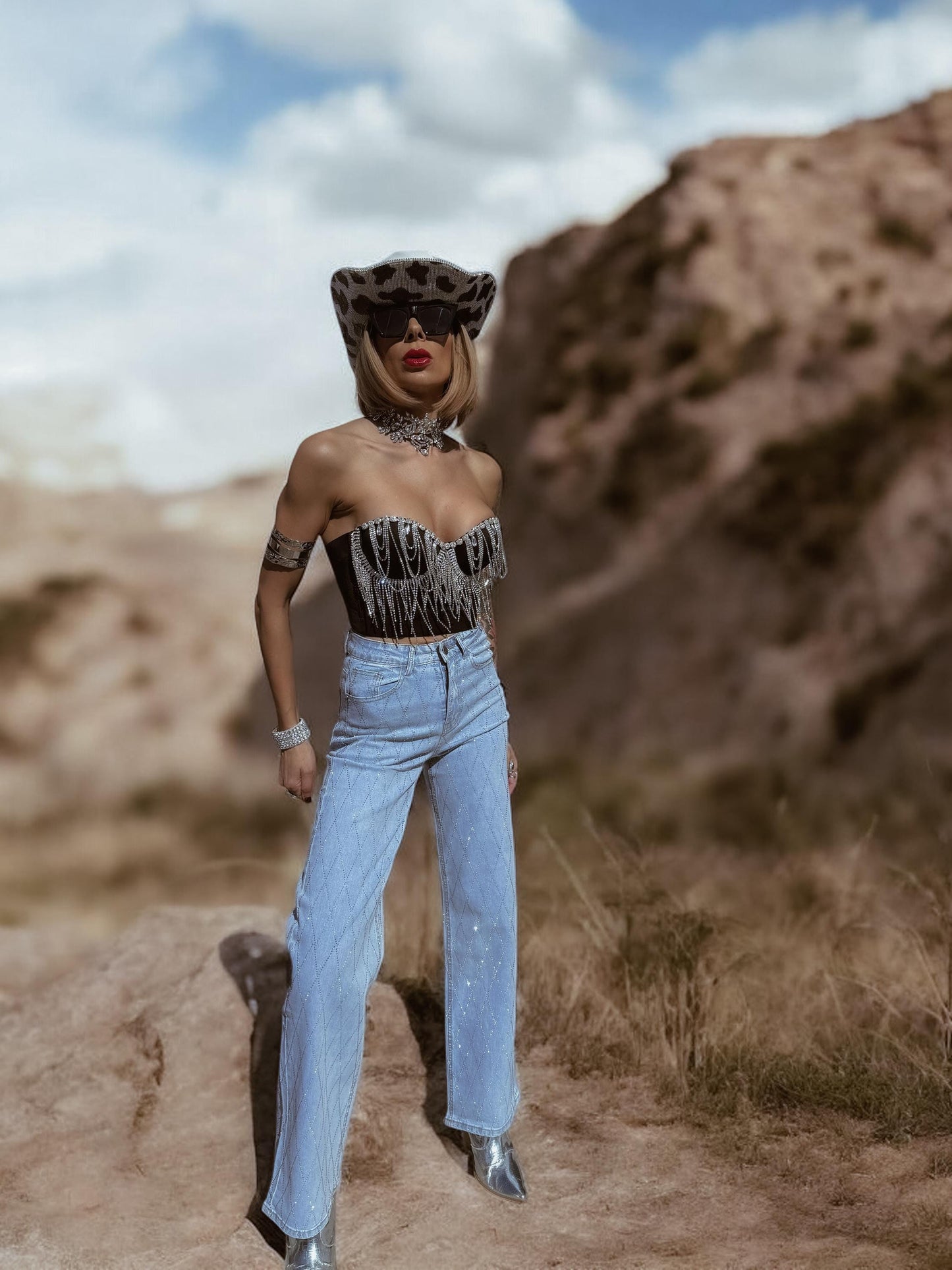 Rhinestone Fringe Corset Top: Silver Cowgirl Bachelorette Outfit