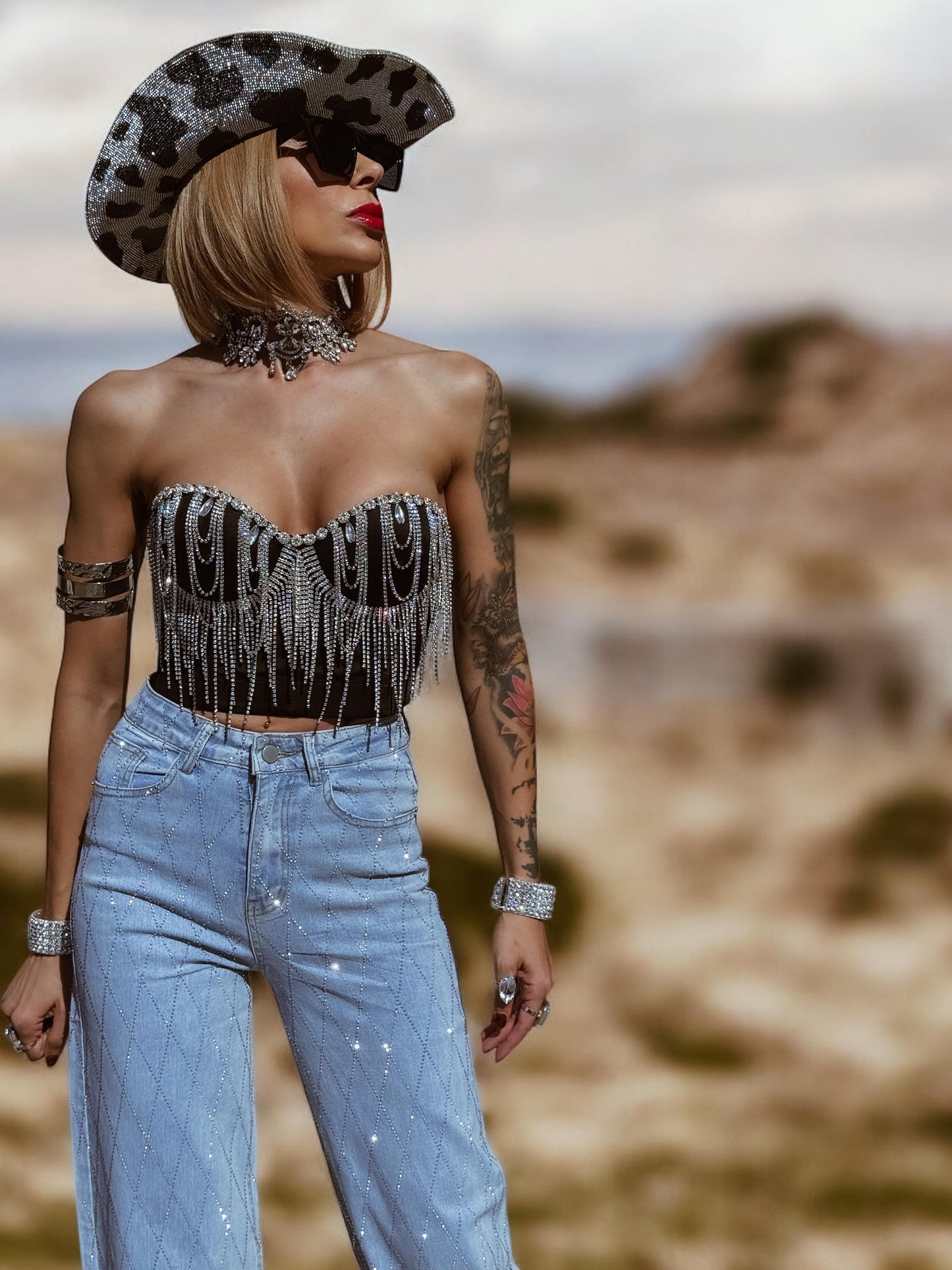 Rhinestone Fringe Corset Top: Silver Cowgirl Bachelorette Outfit