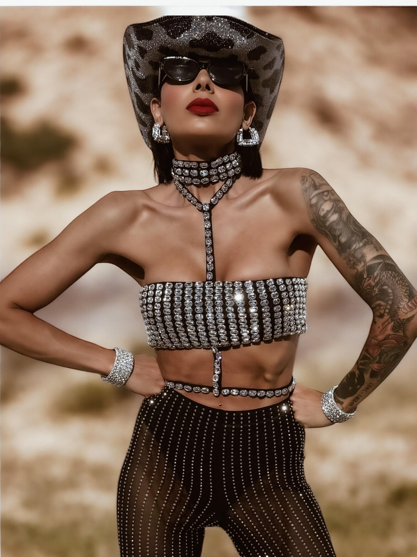 Black Western Glam Top, Rhinestone Festival Choker Top, Black Silver Cowgirl Outfit Top, Disco Bachelorette Party Outfit Space Cowboy