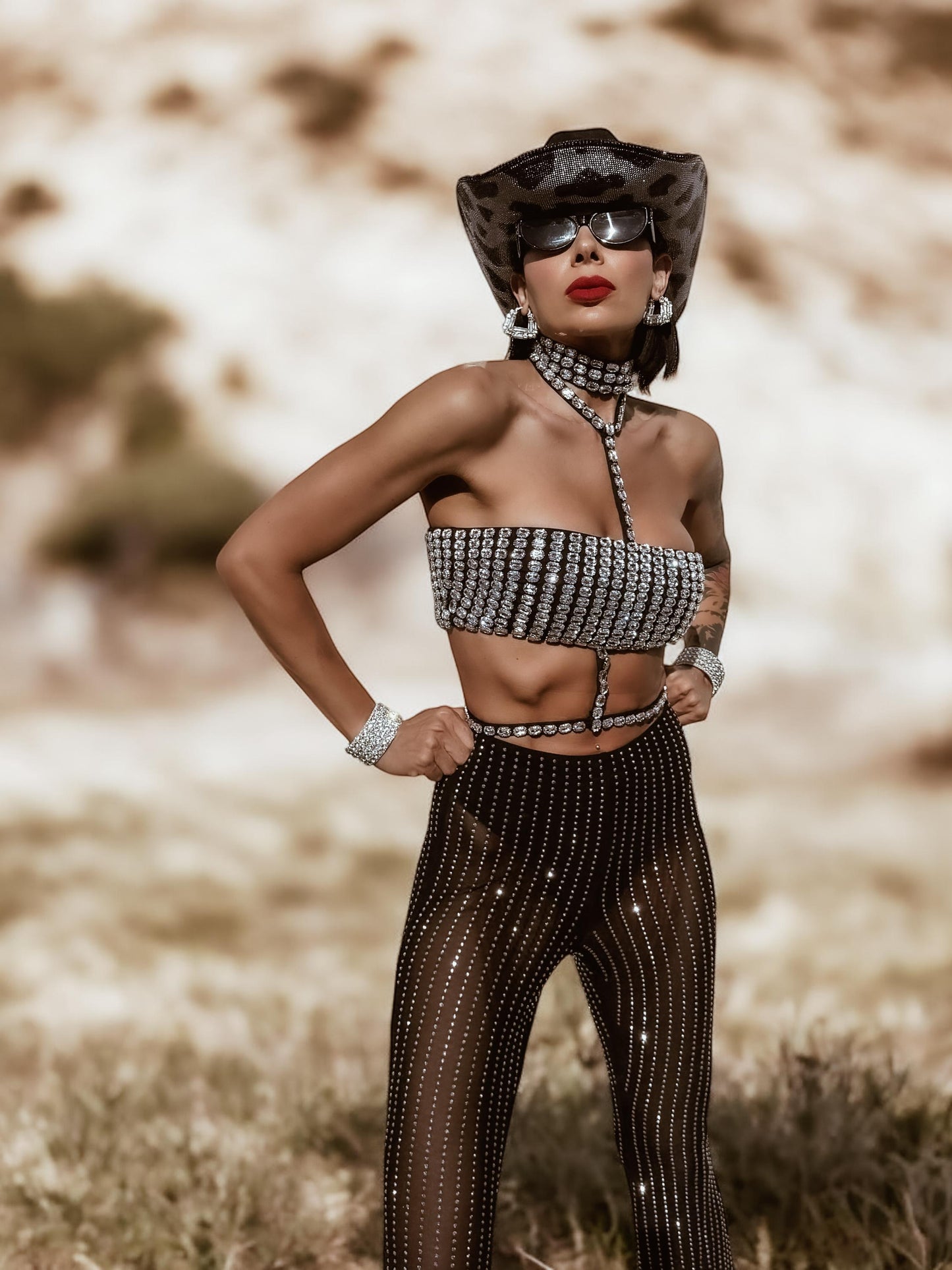 Black Western Glam Top, Rhinestone Festival Choker Top, Black Silver Cowgirl Outfit Top, Disco Bachelorette Party Outfit Space Cowboy