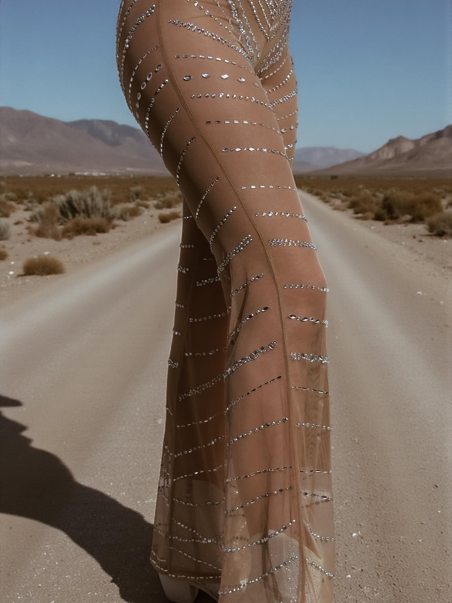 Nude Mirror Cowgirl Jumpsuit, Diamond Crystals Festival Jumpsuit, Disco Queen Jumpsuit, Western Glam Festival Fit, Shiny Cowgirl Fit